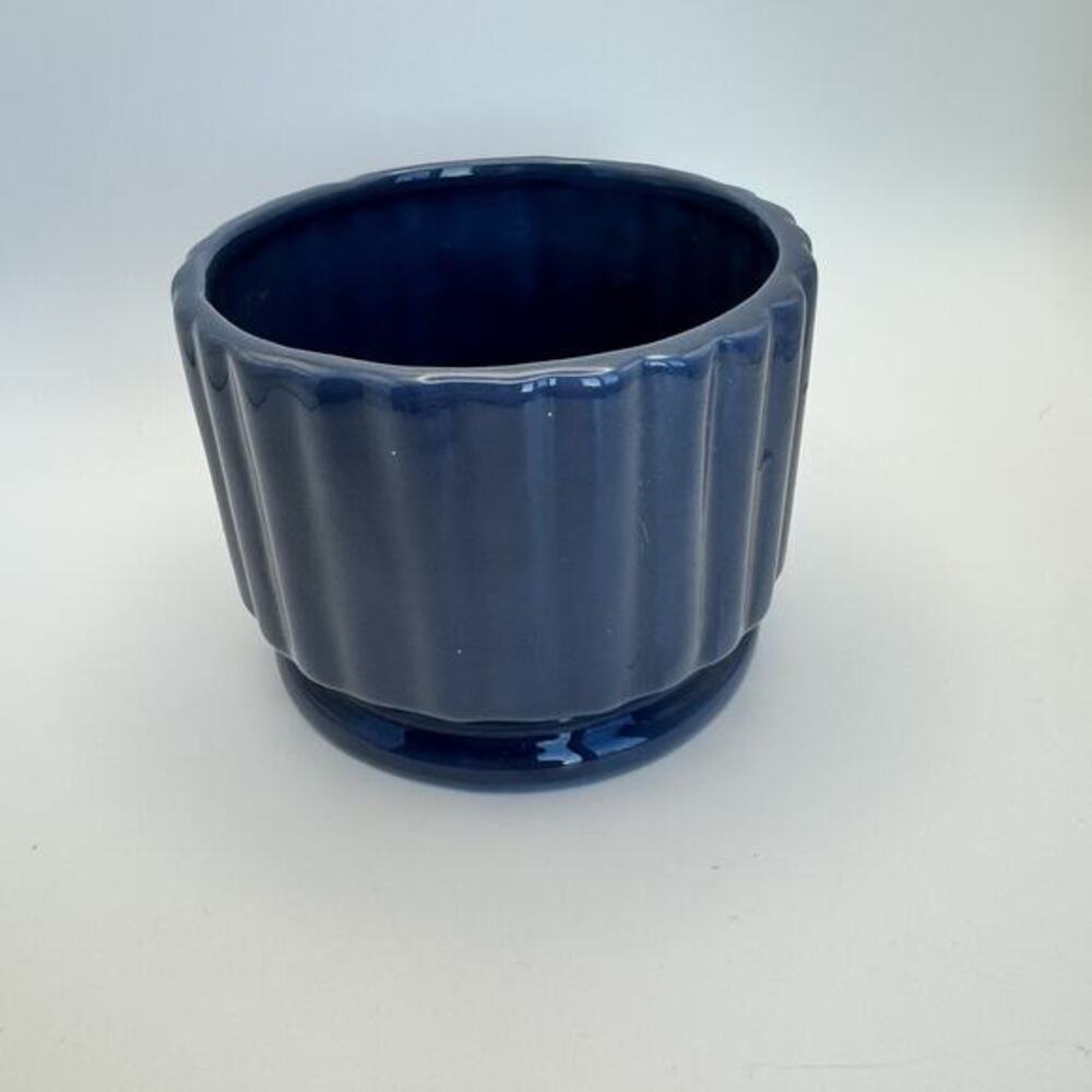 Haeger Pottery Vase Planter Ribbed Sides‎ USA Blue Small Art Deco 1980s Vtg